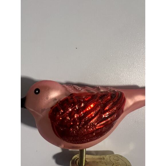 Old World Christmas Clip On Feathered Bird Beautiful! Pink White Tail - Picture 3 of 9